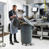 3 Pack 55 Gallon Gray Round Commercial Trash Can With Lid And Dolly / Ingredient Bin Recycling Bin Kitchen Garbage Can Office Garbage