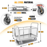Platform Truck Cart with Cage, Multipurpose 6 in1 Foldable Flatbed Cart Heavy Duty Push Cart Dolly