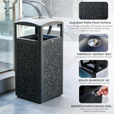 Commercial Trash Can with Lid, Heavy Duty Waste Container with Stone Panels,Removable Metal Inner Bucket