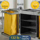 3-Shelf Multifunctional Housekeeping Cart - Commercial Hotel Cart with 2 Vinyl Bags, 8 Top Compartments