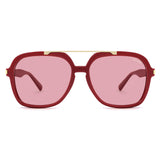 SOJOS Big Trendy Polarized Aviator Sunglasses for Women Men, 80s 90s Retro Square Aviators Sun Glasses SJ2672, Red/Light Red Tint