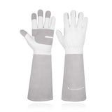 2 Pairs: Rose Pruning Long Gardening Pigskin Leather Gloves, Thorn Proof Yard Work Leather Gloves - Brown, Grey, Small