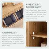 IFBUY Triple Tilt Out Laundry Hamper Cabinet, 20 Gallon Farmhouse Trash Can Cabinet w/Drawer & Adjustable Shelf