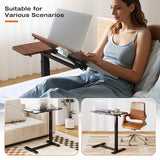 Small Standing Desk Rolling Table Adjustable Height, Laptop Mobile Stand with Wheels, Brown