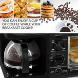 3-in-1 Breakfast Station with Coffee Maker, 4-Slice Toaster Oven, Non-Stick Griddle, 110V