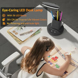 Vicsoon Desk Lamp with Wireless Charger, LED Desk Lamp for Home Office with Pen Holder, Dimmable Eye-Caring Study Desk Light