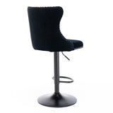 MOOLSUN Rotating Velvet Bar Stools Set of 6, Modern Padded with Nailhead Trim and Tufted Back, Adjustable Swivel Counter Height Stools for Kitchen Island, Bar, Club,Black(Black Base)