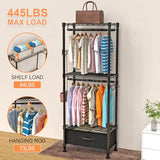 VyGrow Clothes Rack, Clothing Rack for Hanging Clothes, 4 Tiers Adjustable Closet Organizer | Load 445lbs | 23" L x 13.18" W x 78.74" H | Black