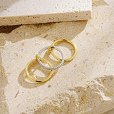 YOIHUR 14K Gold Plated Stackable Rings for Women Non Tarnish, 3 Ring Set with CZ Cubic Zirconia，Interlocked Stackable Rings，Gold and Silver Connected Bands Stacking Jewelry