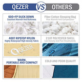 QEZER Ultralight Down Sleeping Bag for Adults 36-61 Degree F with 600 Fill Power, Compact Three Season Sleeping Bag for Backpacking, Hiking and Camping