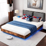 LUCKLIFE Floating Bed Frame Queen Size with Adjustable Headboard and Smart LED Lights, Upholstered Bed Frame with RGB Lights, Modern Metal Bed, Easy Assembly, Under-Bed Storage, Bedroom