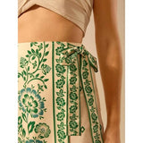 Talakeno Womens Summer Floral Wrap Short Skirt Tie Side High Waist A Line Beach Vacation Boho Mini Skirt (Sage Green, M)