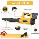 Electric Leaf Blower Cordless, Battery Powered Leaf Blower with 2 x 6.0Ah Batteries and Charger, 6 Speed Mode, 650 CFM 280 MPH Lightweight Leaf Blowers
