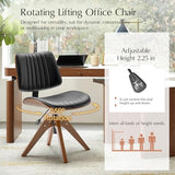 HULALA HOME Faux Leather Home Office Chair with Solid Wood Legs, 360° Swivel Desk Chair