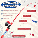 WIDDEN Kids Fishing Pole - Portable Telescopic Fishing Rod Set with Spincast Reel, Net, Bucket and Tackle Box - Patriotic American Flag Fishing Gear for Boys Girls Youth - 4th of July Gift