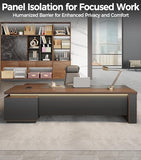 Large Modern Executive Office Desk with Open Storage Shelves, LED Lighting