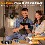 Table Lamp with USB A+C Ports and Outlet, Fully Stepless Dimmable Modern Nightstand Lamp