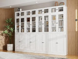Tall Bookshelf Single Pack - Half Glass Door Design, White 7 Tier Book Shelf, Curio Cabinets with Storage