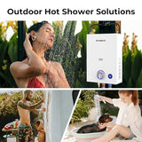 CAMPLUX First F10 Tankless Water Heater with 3-Level Adjustable & Foldable Handle, 2.64GPM, Screw-Free Design, 68,000 BTU Outdoor Portable Propane Water Heater for Camping, LED Digital Display, White