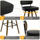 Bekrvio Swivel Counter Height Bar Stools Set of 4, 26" Upholstered Faux Leather Barstools with Back and Bent Wood Legs