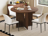 HIPIHOM Modern Round Dining Table Set for 2, 39.4" Walnut Kitchen Table with 2 PU Leather Chairs, 3-Piece Mid-Century Dining Room Set for Small Spaces, Pedestal Base & Ergonomic Padded Chairs
