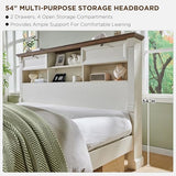 Wood Queen Size Bed Frame with 54" Tall Storage Headboard Charging Station