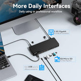 Thunderbolt 4 Dock - 16 Ports, Laptop Docking Station Dual Monitor for MacBook, Docking Station 3 Monitors for Windows with 150W DC Power