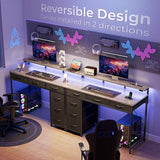 Huuger Gaming Desk with 6 Drawers, Computer Desk with LED Lights Power Outlets and Type-C, 39 Inch Office Desk with Storage
