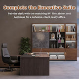 71" L-Shaped Executive Desk with LED Accent Light, Reversible Return, Locking Drawers & 3-in-1 Charging Station