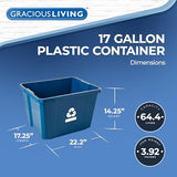 Living Medium Curbside Blue Box, Plastic 17 Gallon/64 Litre Home Trash Can Refuse and Recycling Bin