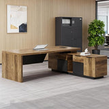 L-Shaped Executive Desk, Retractable Office Desk with Drawers, Large Wood Computer Desks for Boss, Bussiness Owners
