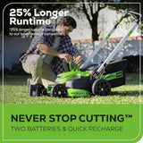Greenworks 60V 25” Cordless (Self-Propelled) Lawn Mower (LED Lights + Aluminum Handles), 2 x 4.0Ah Batteries