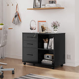 Panana 3 Drawer Office File Cabinets, Mobile Lateral Printer Stand with Open Storage Shelf, Rolling Filing Cabinet (Black)