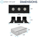 LUXRITE 3-Head Regressed Gimbal LED Recessed Spotlight, 360°+15° Adjustable, 5CCT 2700K-5000K, CRI90, 45W, 3000 Lumens, 60° Beam Angle, Rectangular Black Finish, Dual Dimmable, IC & Wet Rated (2 Pack)