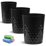 Bathroom Trash Can, 3 Pack 1.8 Gallons Small Trash Can with Trash Bags (Black) YGJT