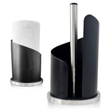 OLIXAN,Stainless Steel Paper Towel Holder Countertop, Modern Spiral Cover Design,Keep Paper Towel Clean,Weighted Base for Stability, Freestanding Easy One-Handed Operation for Kitchen Bathroom (Black)