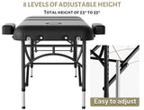 DOVANS Professional Massage Table Portable 3 Fold Premium Memory Foam Aluminium Leg Hold Up to 1100LBS 8 Heights Adjustable with Carrying Bag Black