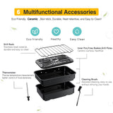 Candy Indoor Grill & Air Fryer with Ceramic Accessories, 500°F Max, 7-IN-1 Digital Display, 5.2 QT Electric Low Smoke, 1500W