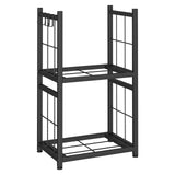 Firewood Rack Indoor, Portable 2 Tier Firewood Rack, Sturdy and Easy to Assemble Construction, Outdoor Firewood Rack with 4 Hooks for Storing Wood Logs for Fireplaces, Fire Pits and Stoves - Black