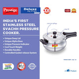 Prestige Deluxe Alpha Svachh Stainless Steel Pressure Cooker with Alpha Base and Deep Lid for Spillage Control, (4.0 L Junior Handi)