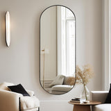 ZHUNFA Arched Full Length Mirror Black, 65''x 22'' Oval Body with Metal Frame, Large Hanging Top for Bedroom, Living Room, Entryway, Bathroom 65x22 inch