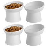 KITCHENLESTAR Elevated Cat Bowls, 15° Tilted Ceramic Raised Cat Food and Water Bowl Set, Whisker-Friendly Porcelain Pet Feeder Dishes for Indoor Cats and Small Dogs,White,5.2 Inch,4 Pack