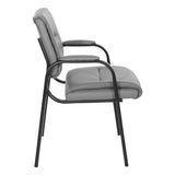 Office Star FL Series Faux Leather Guest Office Chair with Black Finish Frame, Charcoal Grey