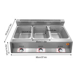 Food Warmer Commercial Gas Bain Marie Buffet Countertop Food Warmer Steam Table Steamer Soup Warmer Adjustable Temp Gas Fryer Steamer Cooking Heating Pot (3 Pan)