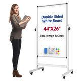 UIFER Rolling Whiteboard, 44 x 26 Double Sided Magnetic Dry Erase Board Height Adjustable Whiteboard on Wheels with Sturdy Aluminum Frame for Home Office Classroom UIFER