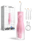 usmile C30 Cordless Water Flosser, 300ml Large Tank, 5 Pressure Levels Deep Clean, S-Shaped Nozzles for Braces & Sensitive Gums, USB-C Rechargeable, IPX7 Waterproof, Portable Travel & Home Use(Pink)