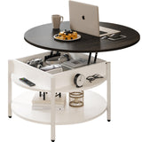 FABATO Round Lift Top Coffee Table with Storage and Hidden Compartment, 26.77'' Farmhouse Coffee Table for Living Room Reception Room, 2 Tier Small Round Coffee Table Circle Dining Table, White