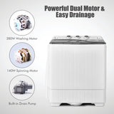COSTWAY Portable Washing Machine, Twin Tub 26lbs Capacity Laundry, 18lbs Washer and 8lbs Spinner Combo with Timer Knobs, Built-in Drain Pump, Compact Washer for Home Dorm Apartment (Grey+White)