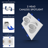 LUXRITE 4-Inch 2-Head Floating Gimbal LED Recessed Spotlight, Adjustable 360° Rotation & 90° Tilt, Directional Recessed Light, 5CCT 2700K-5000K, CRI90, 20W, 1800LM, Dimmable, Square, IC & ETL (6 Pack)