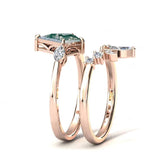 Customized Moss Agate Engagement Ring set Engraving Text Moss Agate Wedding Ring Set Gold For birthday Promise ring Chirstomas (rose gold)